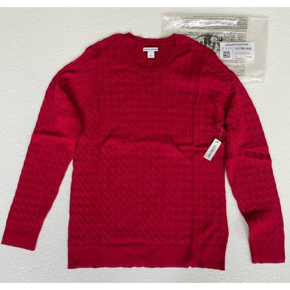 Amazon Essentials Sweater Womens Size Large Red Long Sleeve Classic Cable NWT